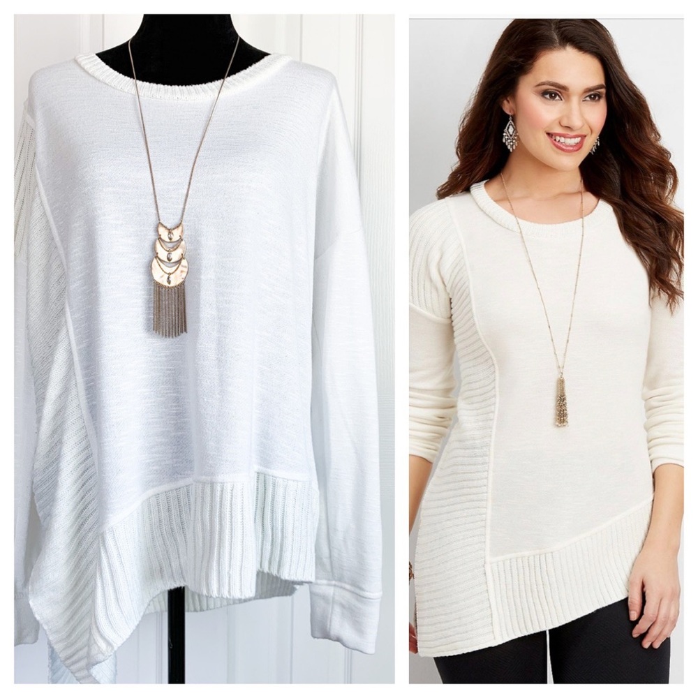 Maurice’s Asymmetrical hem mixed media sweater